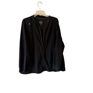 Beyond Scrubs Womens Black Zip-Up Jacket 2X Polyester Blend Ribbed Collar Long S
